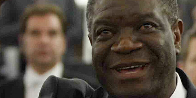 FILE - In this Wednesday Nov. 26, 2014 file photo, Doctor Denis Mukwege, from the Democratic Republic of Congo, a gynecologist who specializes in treating victims of rape and extreme sexual violence, waves as he gets the Sakharov Prize at the European Parliament in Strasbourg eastern France. Mukwege, speaking at an international assembly of the Lutheran Church in Namibia, Thursday, May 11, 2017, said that gender inequality is a disgrace to society. (AP Photo/Christian Lutz, File)