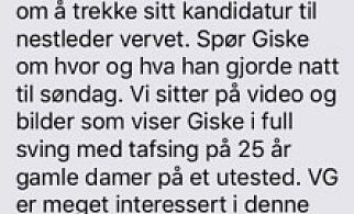 Her er den «truende» SMS-en i Giske-saken